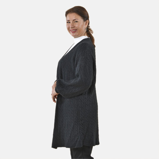 Gestrickter Cardigan mit Zopfmuster, 83x41x53cm, Schwarz