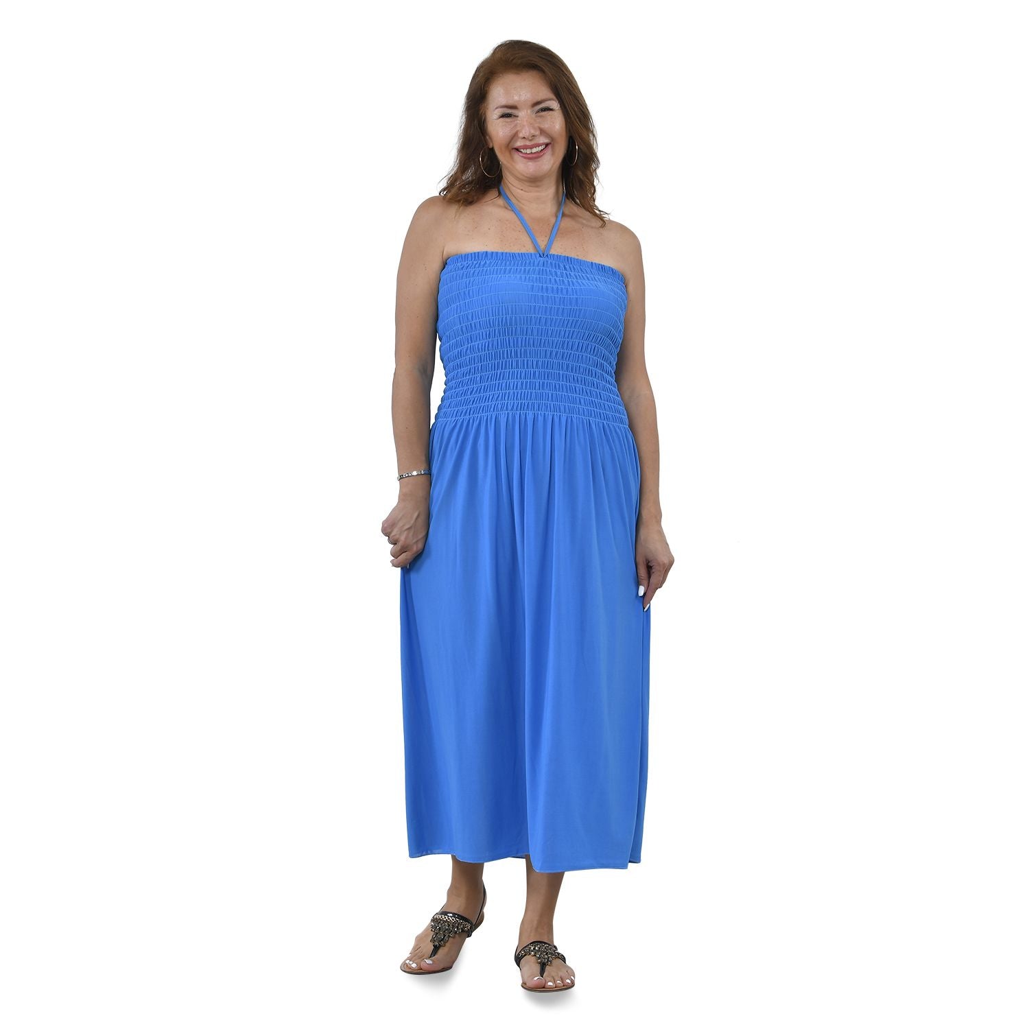 Gesmoktes Neckholder-Kleid, One Size, himmelblau