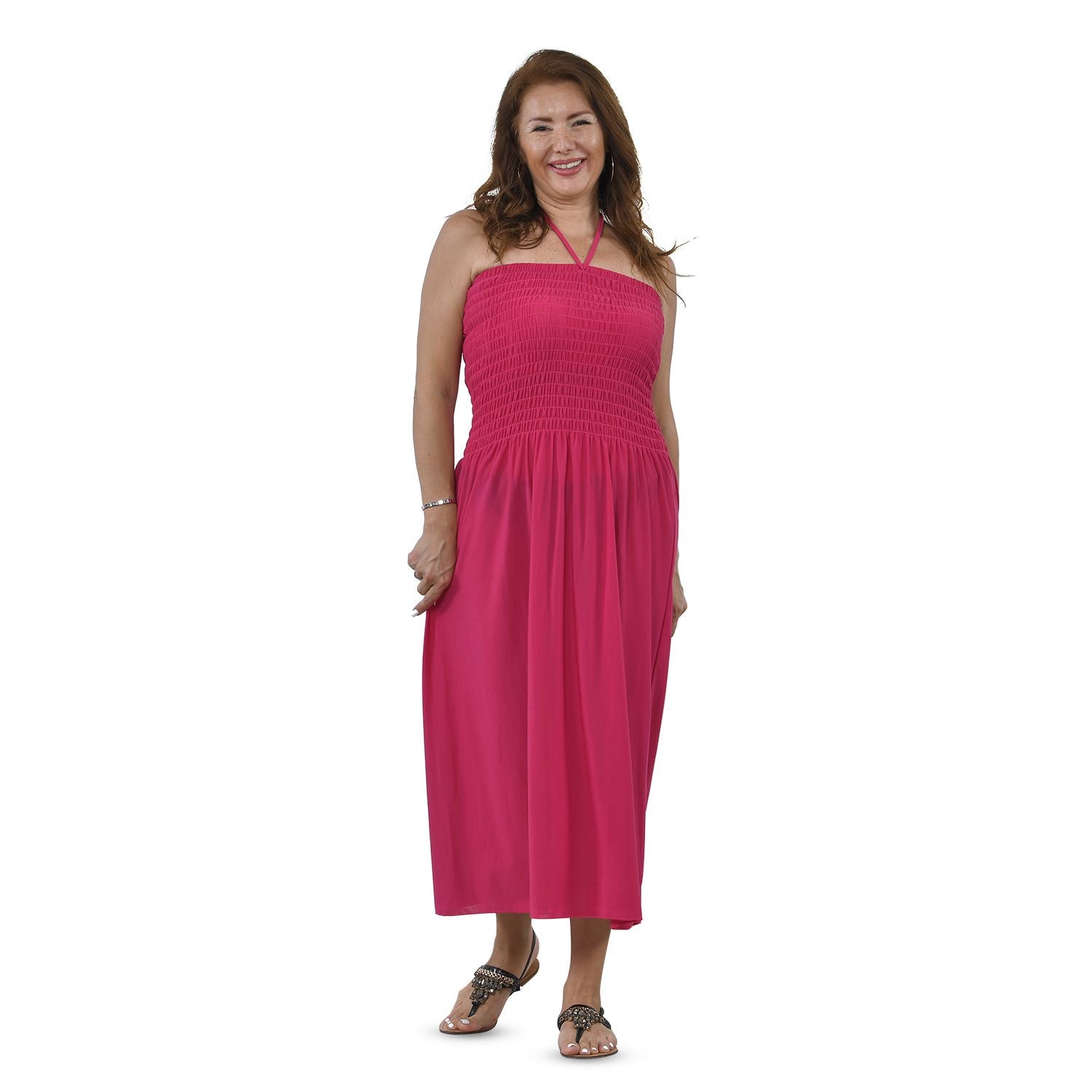 Gesmoktes Neckholder-Kleid, One Size, magenta