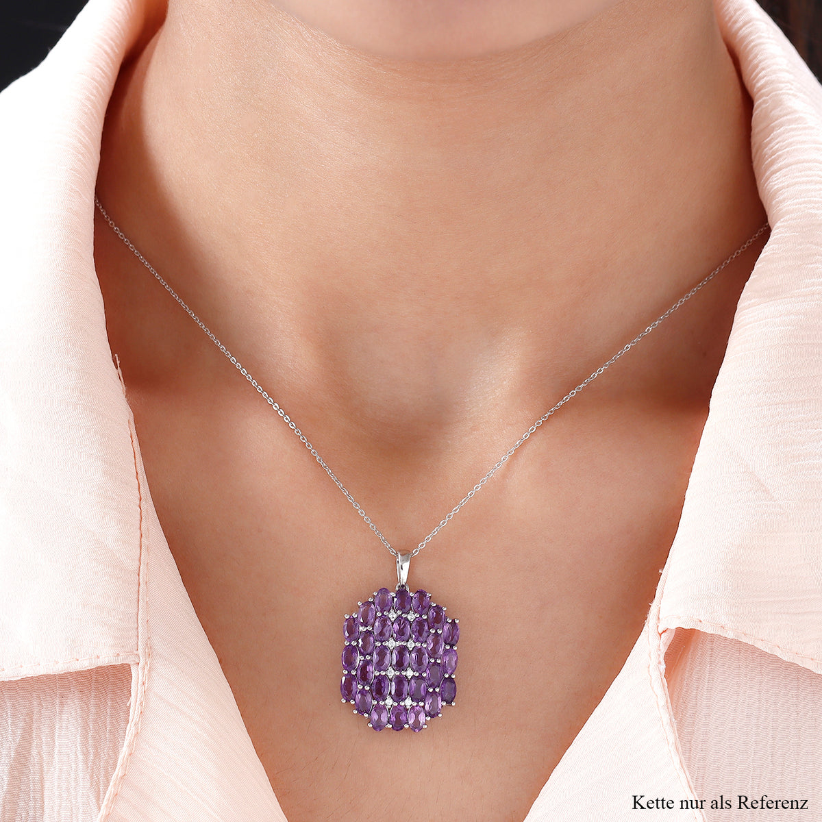 Afrikanischer Amethyst und weißer Zirkon-Anhänger, 925 Silber platiniert ca. 6,44 ct