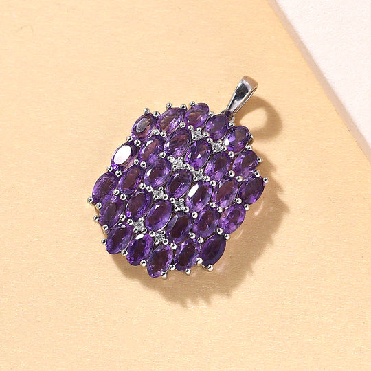 Afrikanischer Amethyst und weißer Zirkon-Anhänger, 925 Silber platiniert ca. 6,44 ct