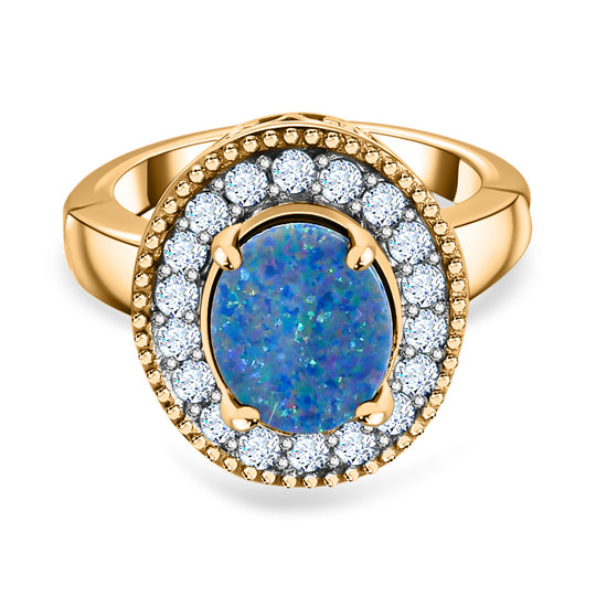 Boulder Opal Triplette und Zirkon-Ring, mit magnetischem Öffnungsmechanismus 925 Silber vergoldet ca. 2.51 ct