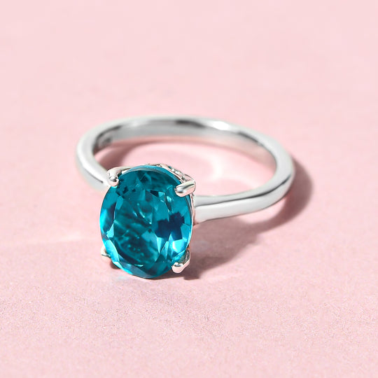 Capri-Blau Triplette Quarz-Ring, 925 Silber platiniert ca. 2.63 ct