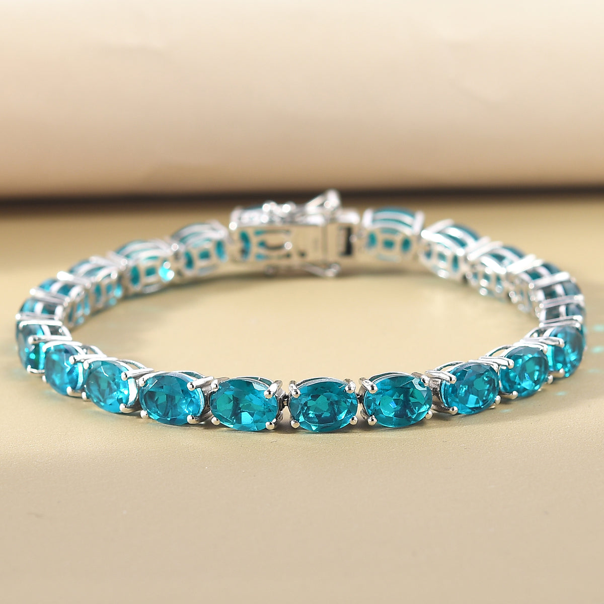 Capri-Blau Triplett Quarz-Armband, ca. 19 cm, 925 Silber platiniert ca. 29.04 ct
