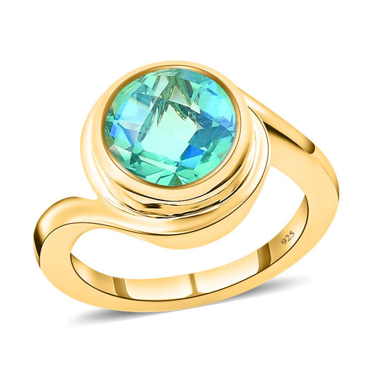 Pfau Triplette Quarz-Ring, 925 Silber vergoldet ca. 2.95 ct
