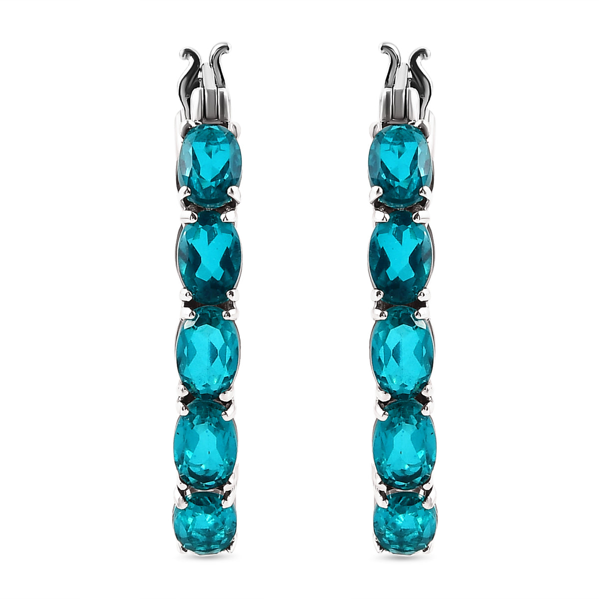 Capri-Blau Triplette Quarz-Creolen, 925 Silber platiniert ca. 9.13 ct