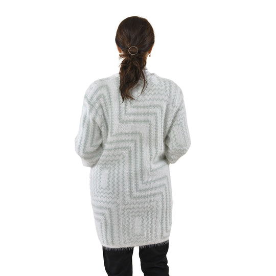 Kuschelig weicher und langer Cardigan mit Taschen, One Size, Geometrisches Muster, grün