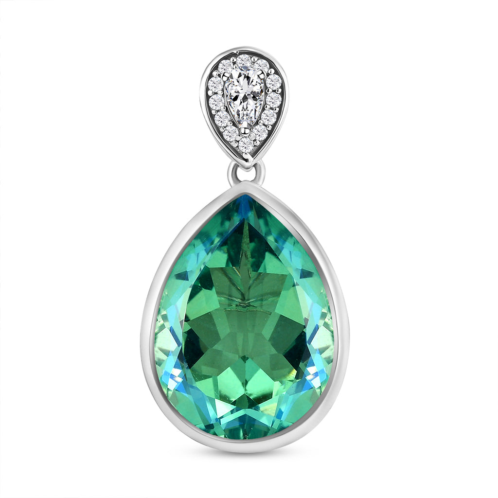 Pfau Triplette Quarz und weißer Zirkon-Anhänger, 925 Silber platiniert ca. 14.80 ct
