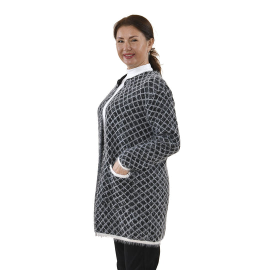 Kuschelig weicher und langer Cardigan mit Taschen, One Size, Karomuster