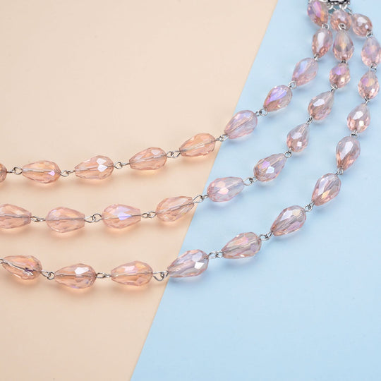 Rosafarbenes Glas Halskette ca. 56 cm, Eisen