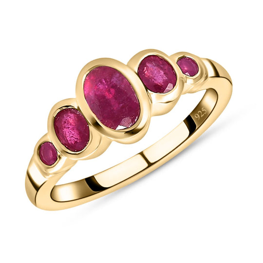 Afrikanischer Rubin (Fissure gefüllt)-Ring, 925 Silber vergoldet ca. 1,48 ct