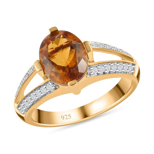 Madeira Citrin und Zirkon Ring 925 Silber vergoldet (Größe 18.00) ca. 2,08 ct