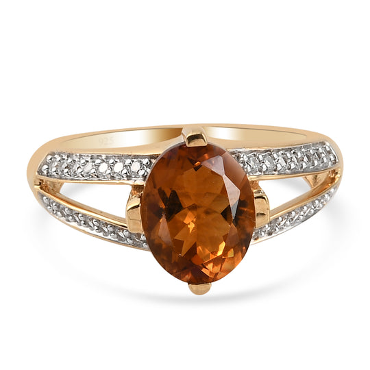 Madeira Citrin und Zirkon Ring 925 Silber vergoldet (Größe 18.00) ca. 2,08 ct