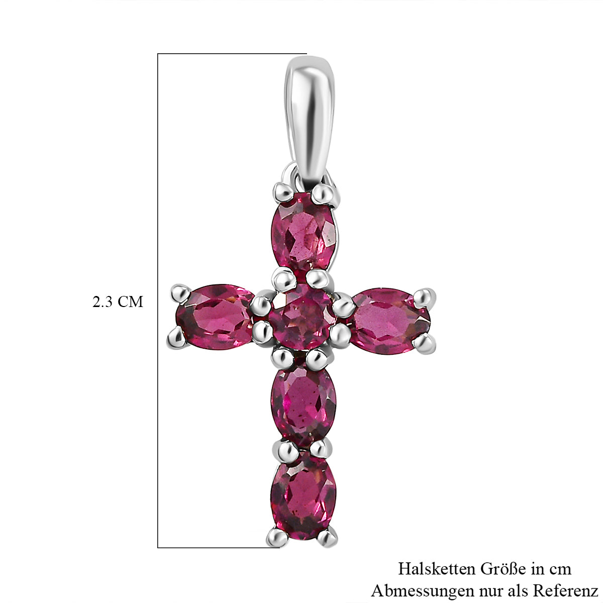 Rhodolith Granat Kreuz-Anhänger, 925 Silber platiniert ca. 1,25 ct
