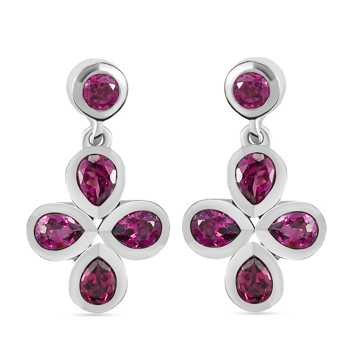 Rhodolith Granat-Ohrringe, 925 Silber platiniert ca. 1,84 ct