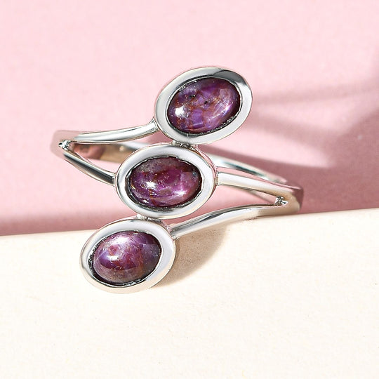 Sternrubin 3-Stein-Ring, 925 Silber platiniert ca. 2.41 ct