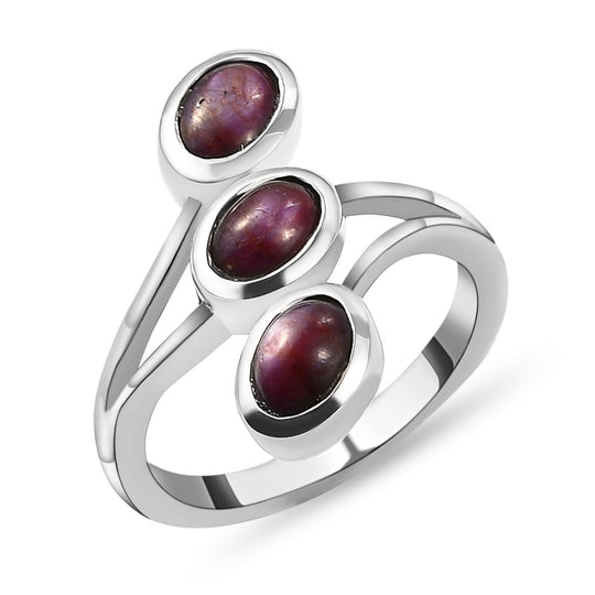 Sternrubin 3-Stein-Ring, 925 Silber platiniert ca. 2.41 ct