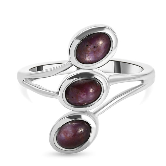 Sternrubin 3-Stein-Ring, 925 Silber platiniert ca. 2.41 ct