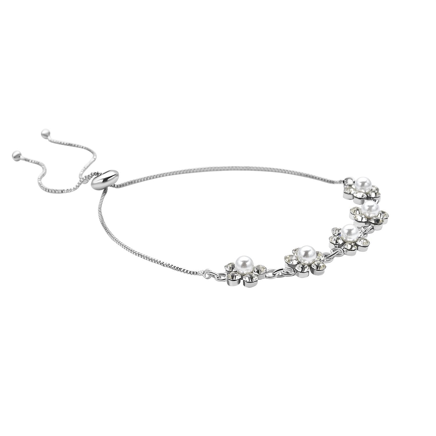 Weißes Glasperlen und Zirkonia flexibles Armband, Messing