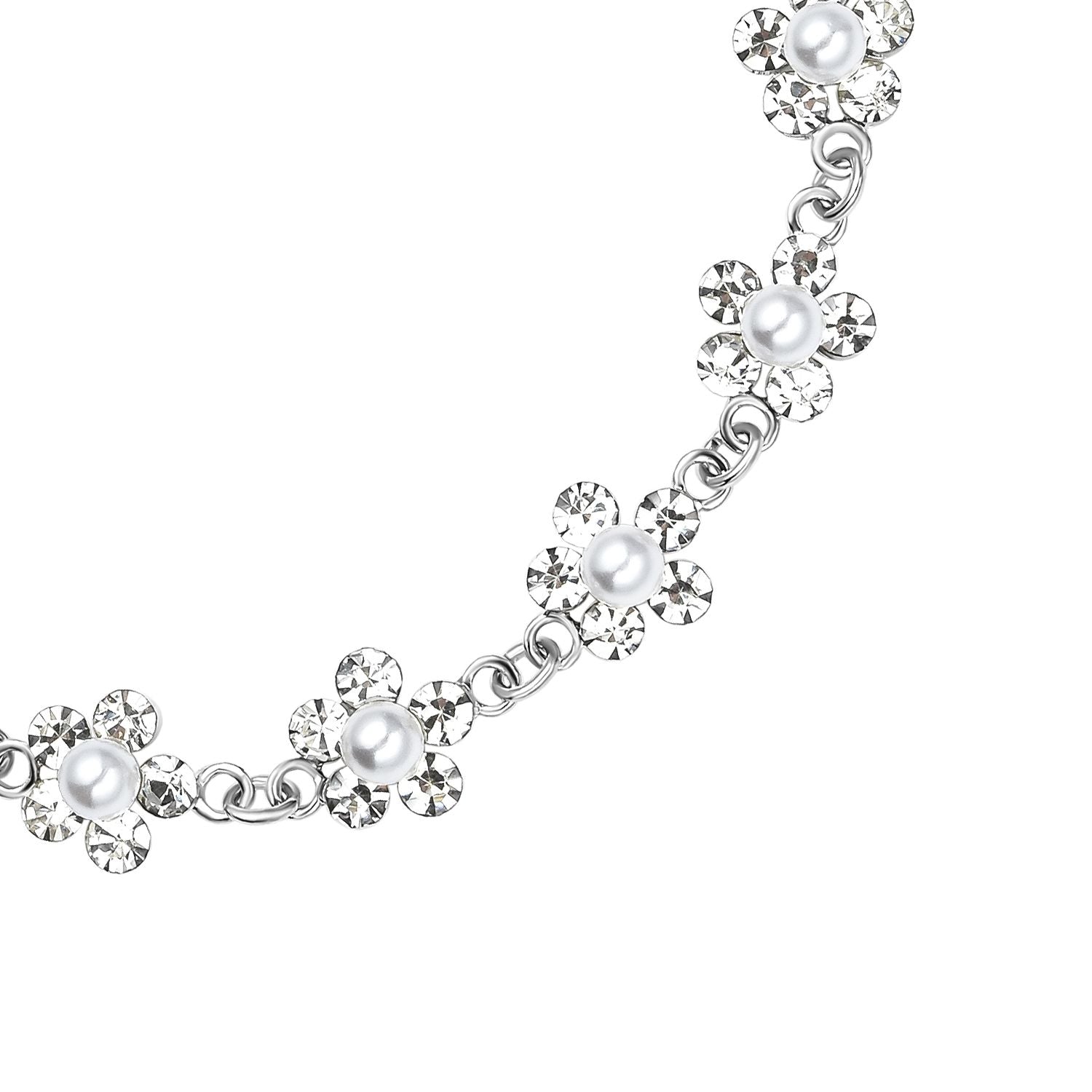 Weißes Glasperlen und Zirkonia flexibles Armband, Messing