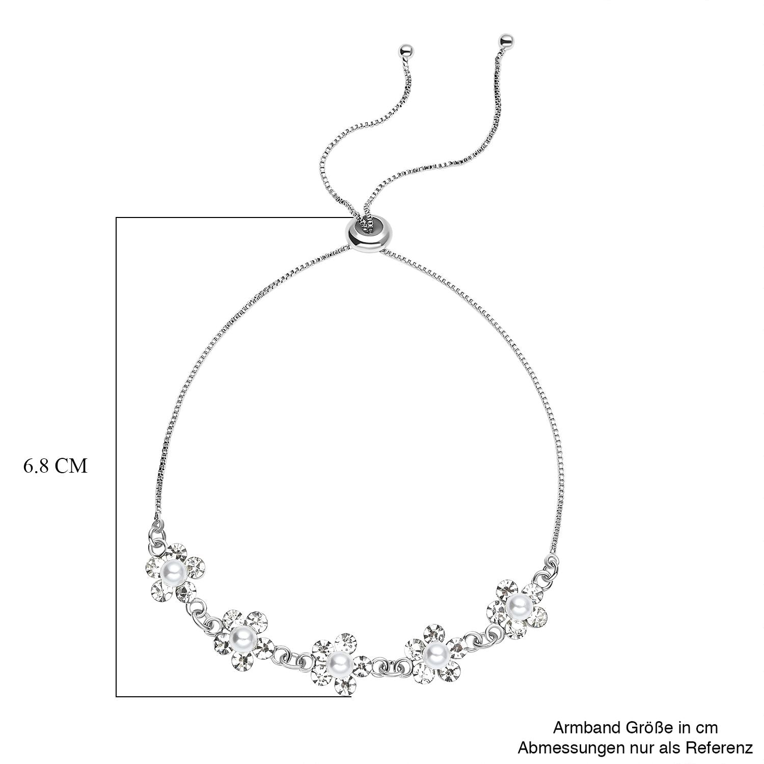 Weißes Glasperlen und Zirkonia flexibles Armband, Messing