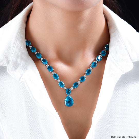 Capri-Blau Triplette Quarz-Collier, ca. 45 cm, 925 Silber platiniert ca. 38.95 ct