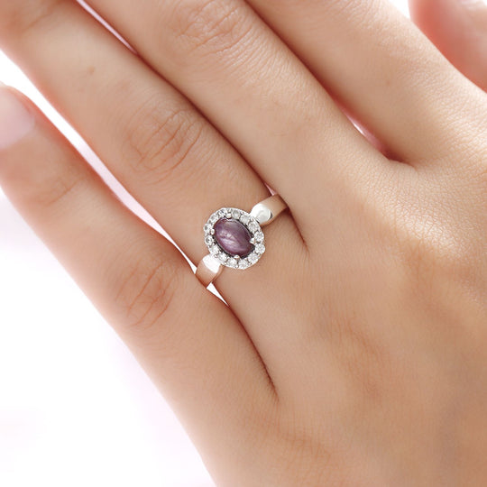 Sternrubin und weißer Zirkon-Ring, 925 Silber platiniert ca. 1,86 ct