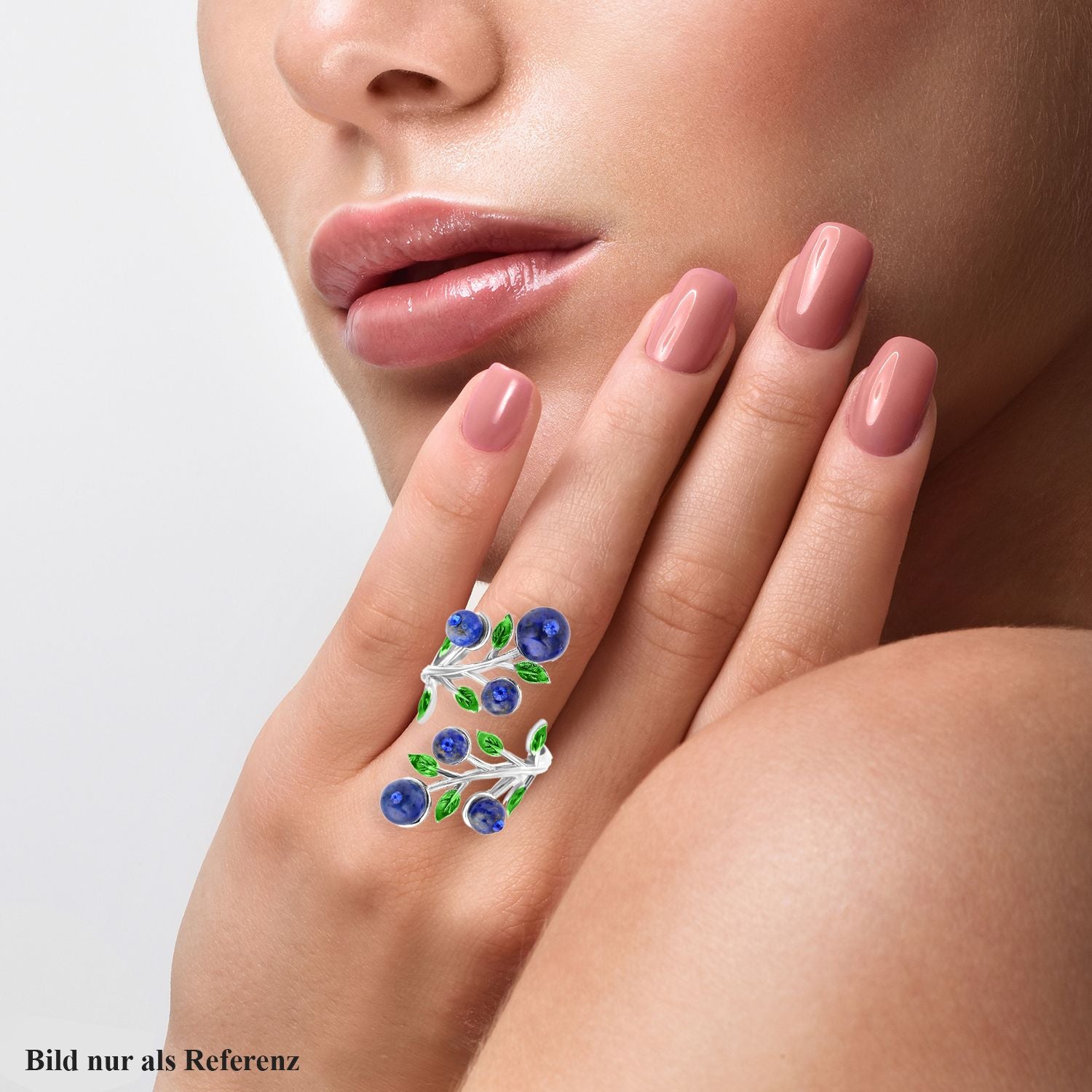 Lapislazuli und blauer Kristall-Ring, reines Messing (Größe 16.50)
