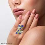 Lapislazuli und blauer Kristall-Ring, reines Messing (Größe 16.50)