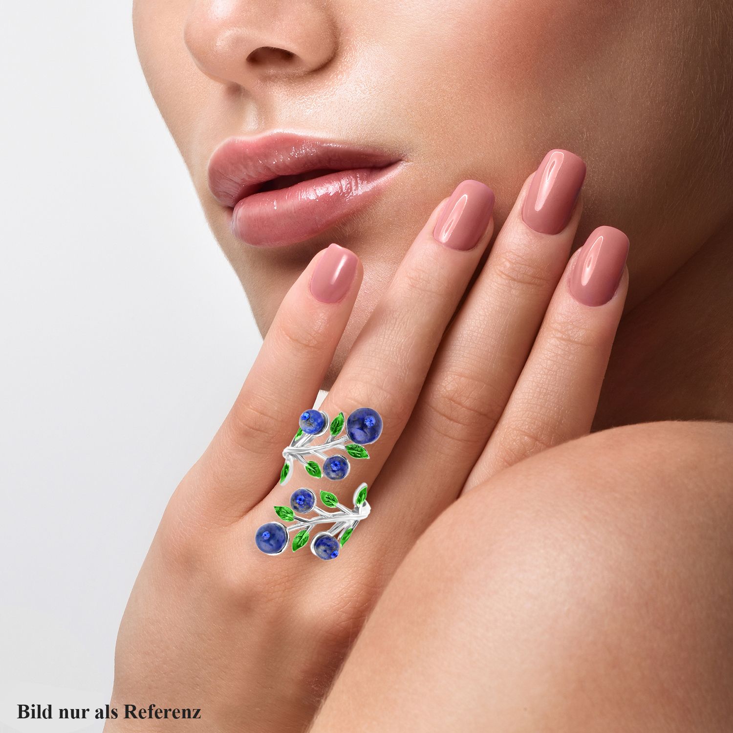 Lapislazuli und blauer Kristall-Ring, reines Messing (Größe 16.50)