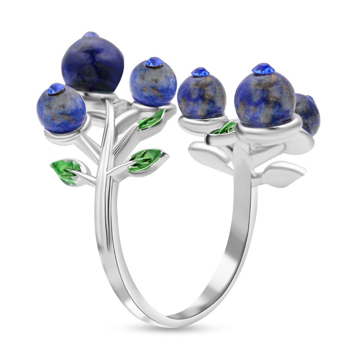 Lapislazuli und blauer Kristall-Ring, reines Messing (Größe 16.50)