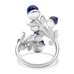 Lapislazuli und blauer Kristall-Ring, reines Messing (Größe 16.50)