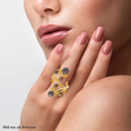 Gelbes Tigerauge und mehrfarbiger Kristall-Ring, (Größe 16.50)