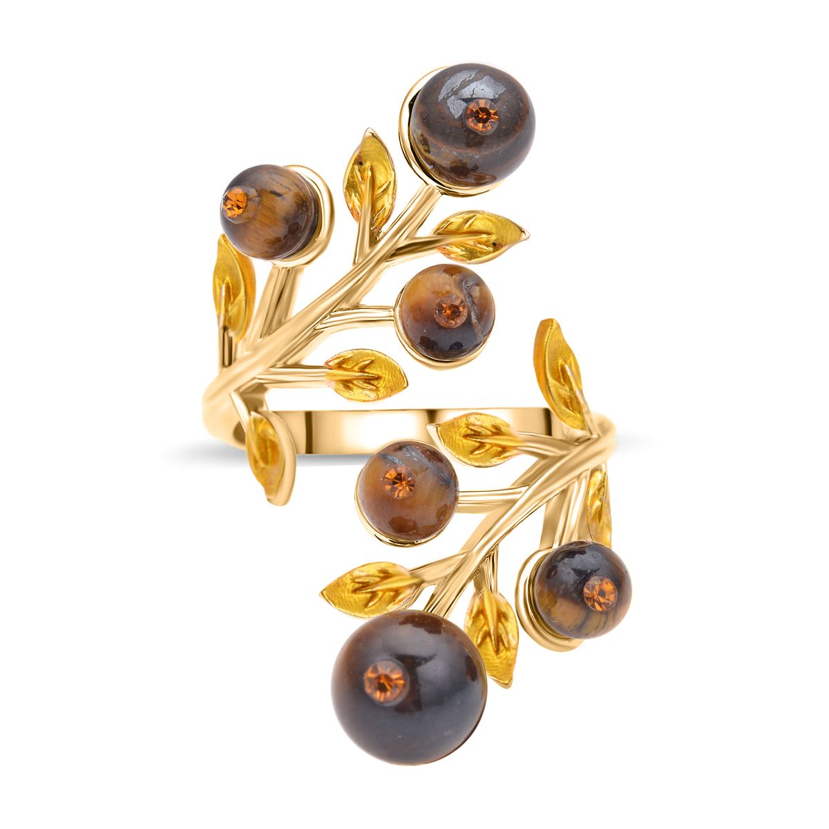 Gelbes Tigerauge und mehrfarbiger Kristall-Ring, (Größe 16.50)