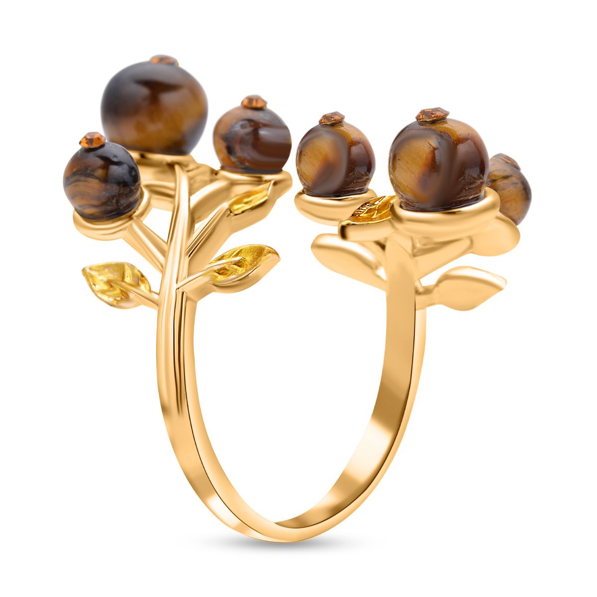 Gelbes Tigerauge und mehrfarbiger Kristall-Ring, (Größe 16.50)