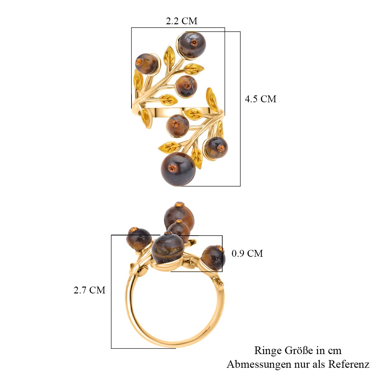 Gelbes Tigerauge und mehrfarbiger Kristall-Ring, (Größe 16.50)