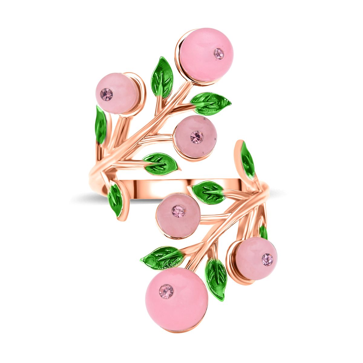 Rosenquarz und rosa Kristall-Ring, reines Messing (Größe 16.50)