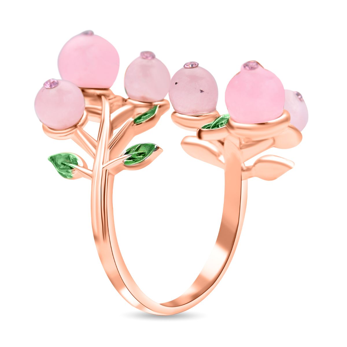 Rosenquarz und rosa Kristall-Ring, reines Messing (Größe 16.50)