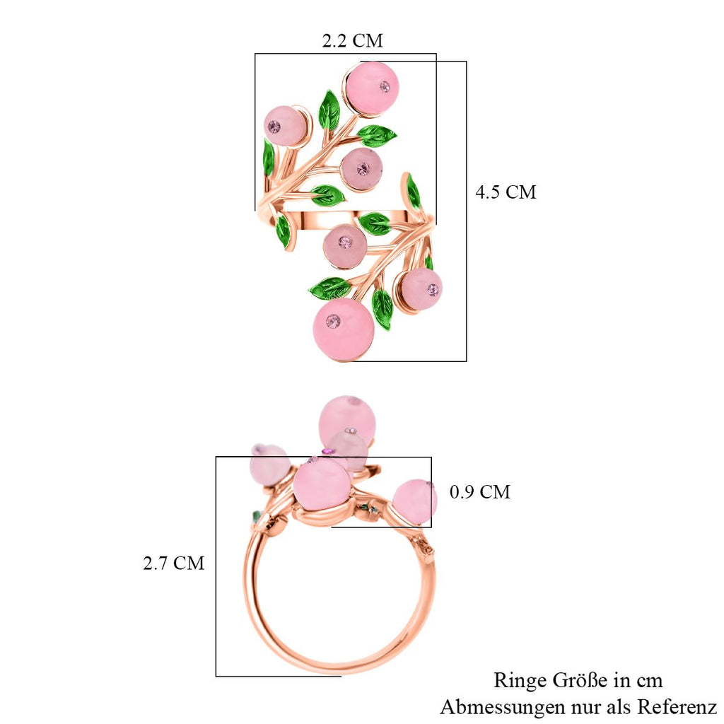 Rosenquarz und rosa Kristall-Ring, reines Messing (Größe 16.50)