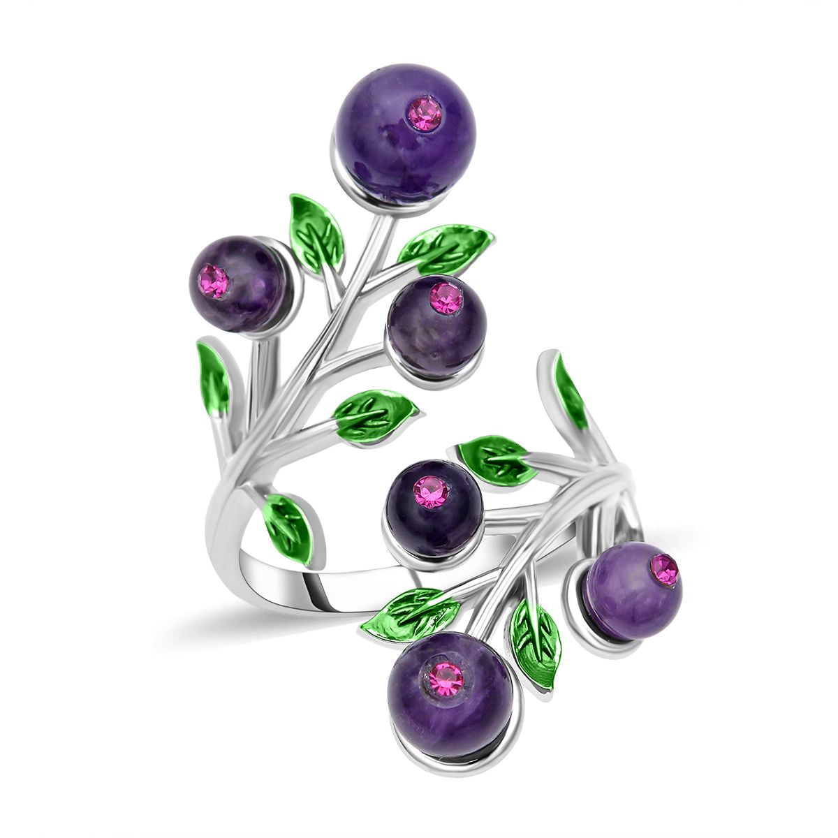 Afrikanischer Amethyst und lila Kristall Ring, Messing (Größe 16.50)