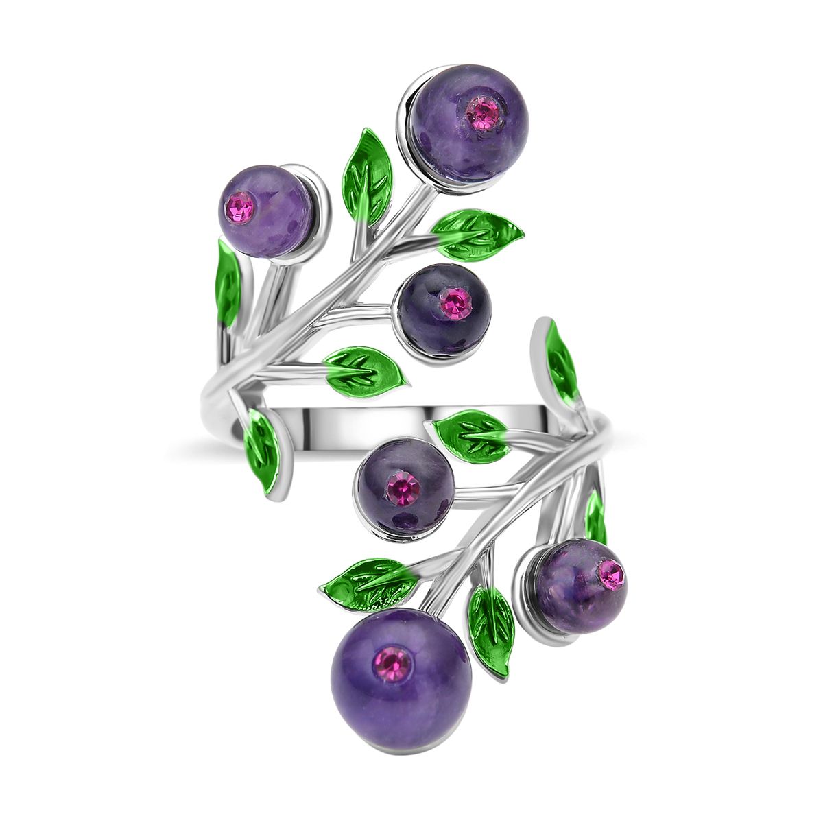 Afrikanischer Amethyst und lila Kristall Ring, Messing (Größe 16.50)