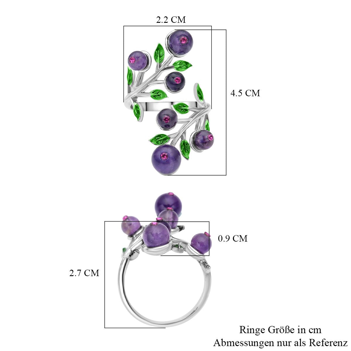 Afrikanischer Amethyst und lila Kristall Ring, Messing (Größe 16.50)
