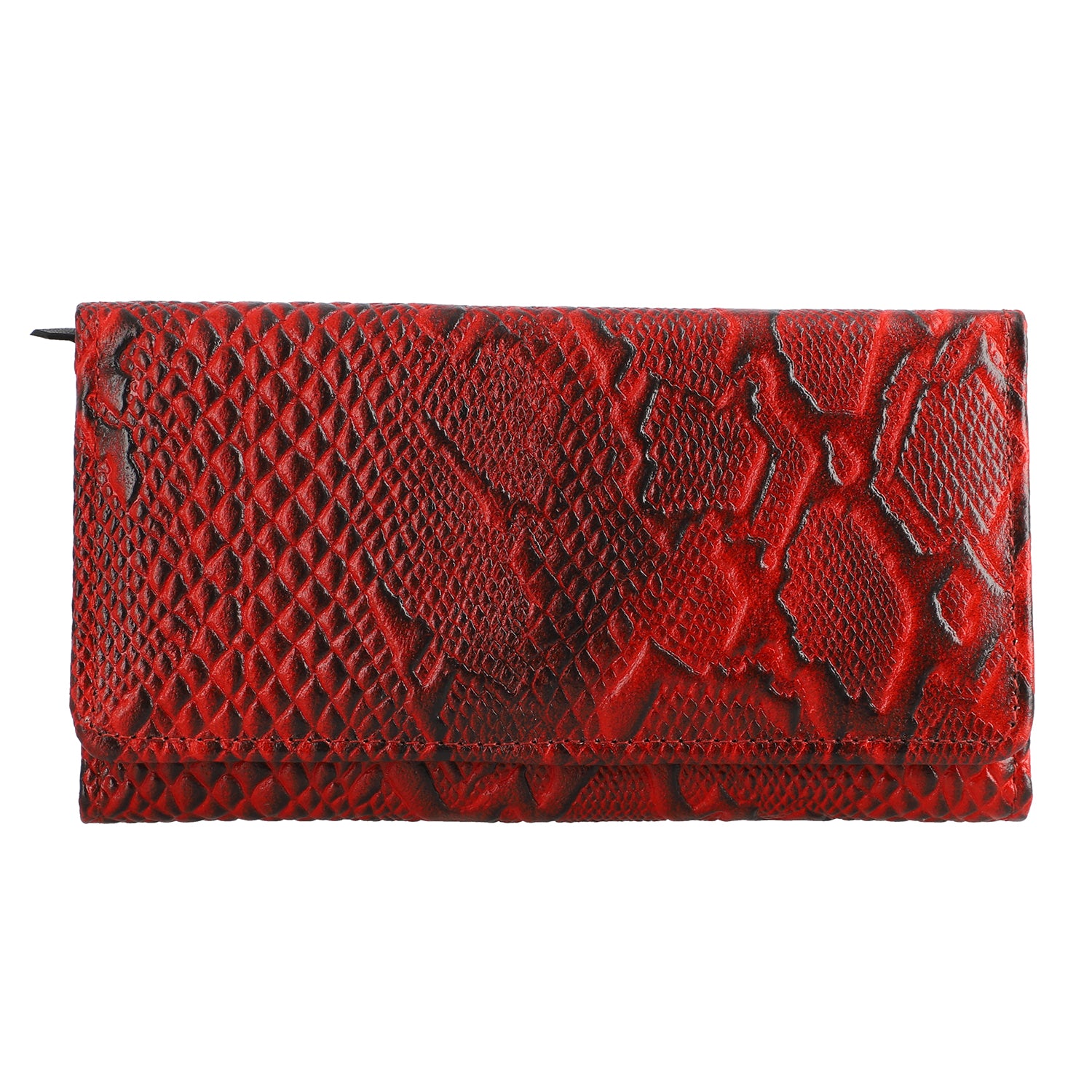 Geldbörse aus Leder mit RFID Schutz und Python Prägung, 18,4 x 10,2 cm, Rot
