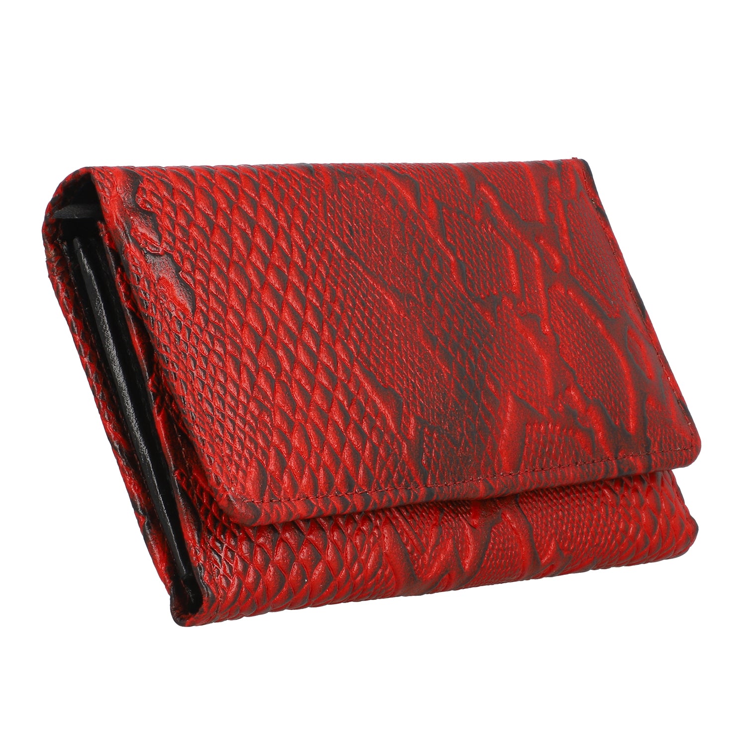 Geldbörse aus Leder mit RFID Schutz und Python Prägung, 18,4 x 10,2 cm, Rot