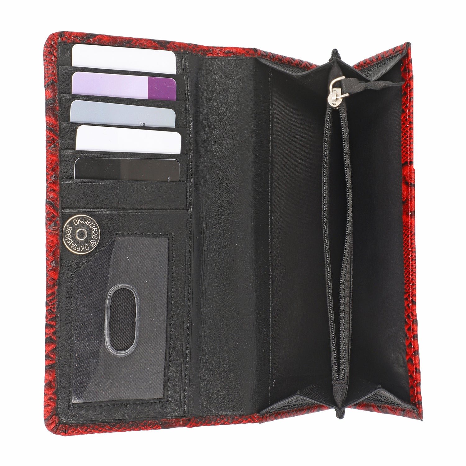 Geldbörse aus Leder mit RFID Schutz und Python Prägung, 18,4 x 10,2 cm, Rot
