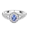 Tansanit und weißer Zirkon-Ring, 925 Silber platiniert (Größe 16.00) ca. 0,84 ct