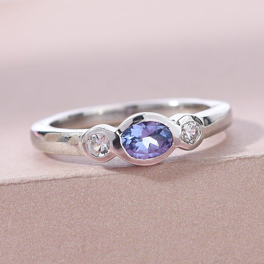Tansanit und weißer Zirkon-Ring, 925 Silber platiniert ca. 0.55 ct