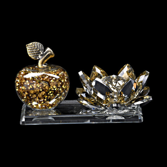 The 5th Season - Kristall-Apfel und Lotusblüte auf verspiegeltem Ständer, 11x6x7cm, Silber
