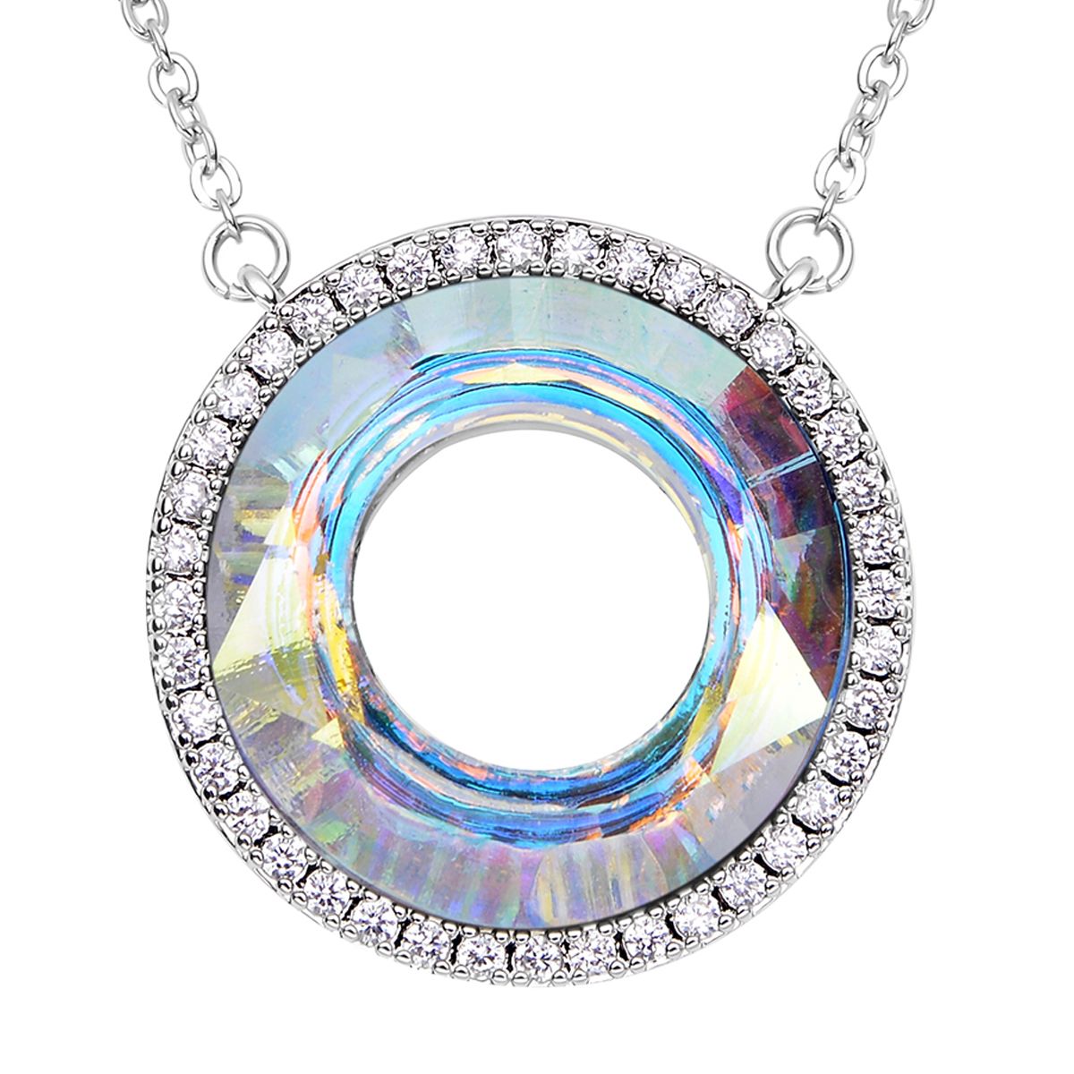 Glas und weiße Zirkonia Halskette, ca. 50 cm, 316L Edelstahl ca. 0.15 ct