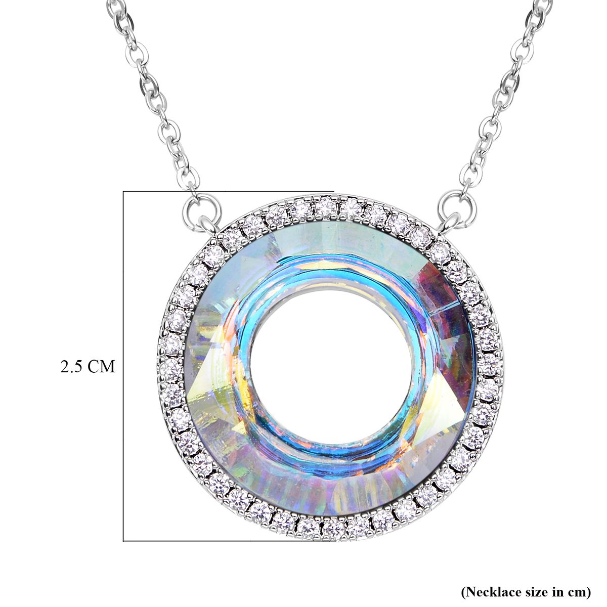 Glas und weiße Zirkonia Halskette, ca. 50 cm, 316L Edelstahl ca. 0.15 ct